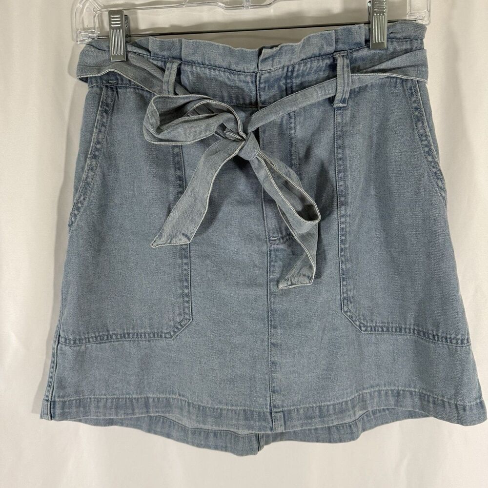 American Eagle Mini Skirt Women's XS Light Wash Denim Tie Front Pull On Cotton